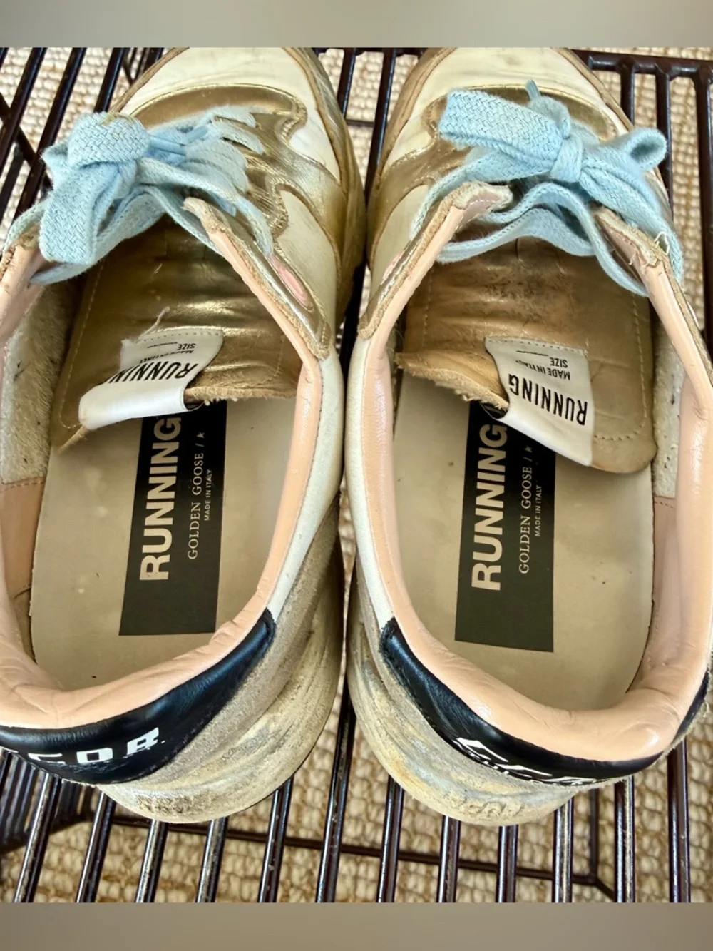 Golden Goose Running Sneakers Sz 39 Gold Cream Glitter Star Italy - Picture 5 of 11